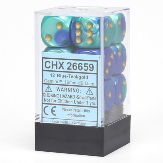 Gemini: 16mm D6 Blue/Teal/Gold (12)