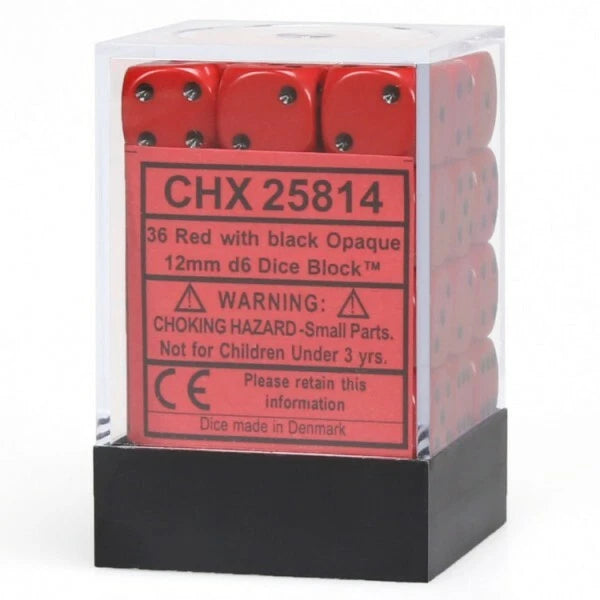 Opaque: Red/black 12mm d6 Dice Block (36)