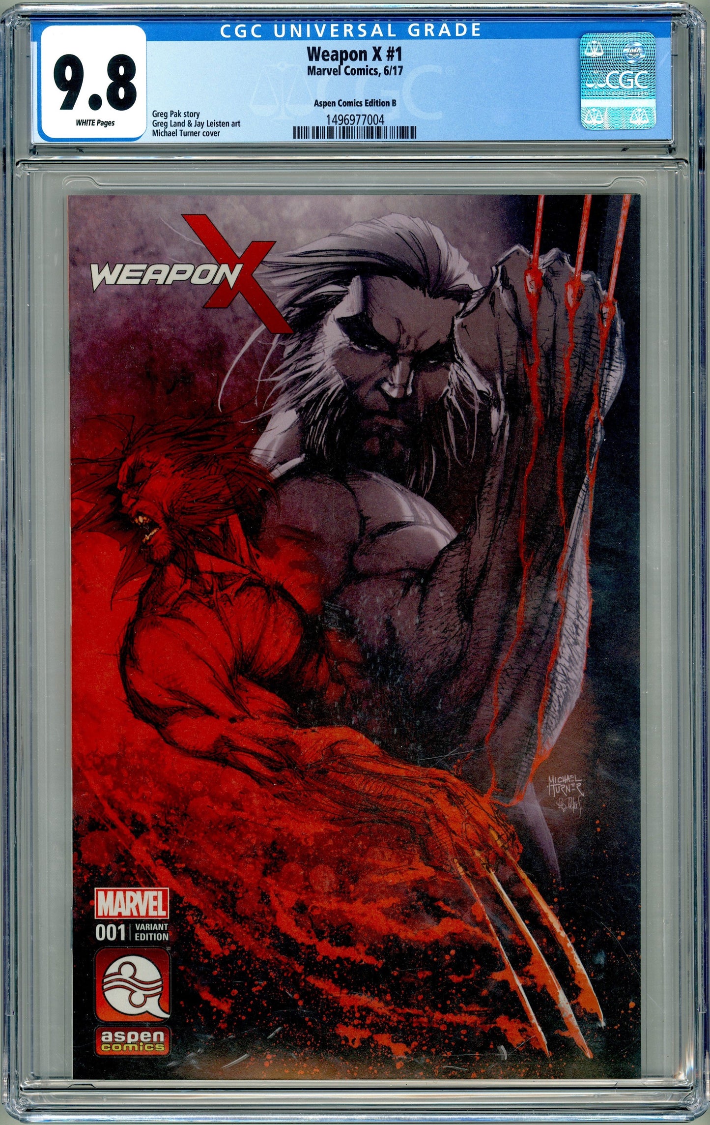 Weapon X #1.  Aspen Comics Michael Turner Cover.  CGC 9.8