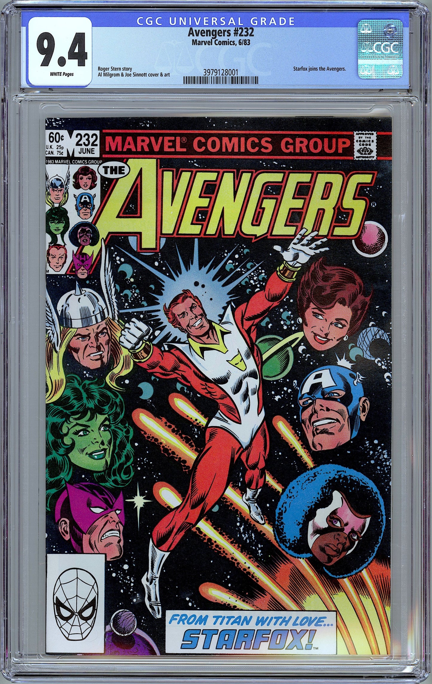 Avengers #232. 1st Appearance of Eros as Starfox.  CGC 9.4