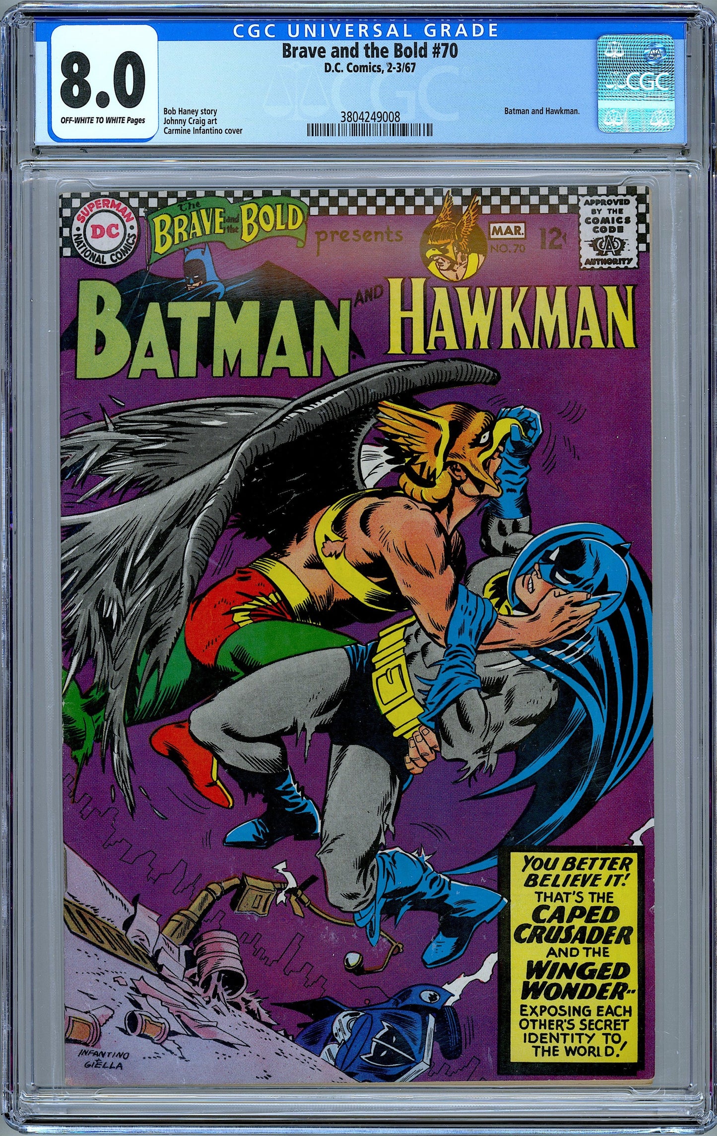 Brave and the Bold #70.  Batman and Hawkman.  CGC 8.0