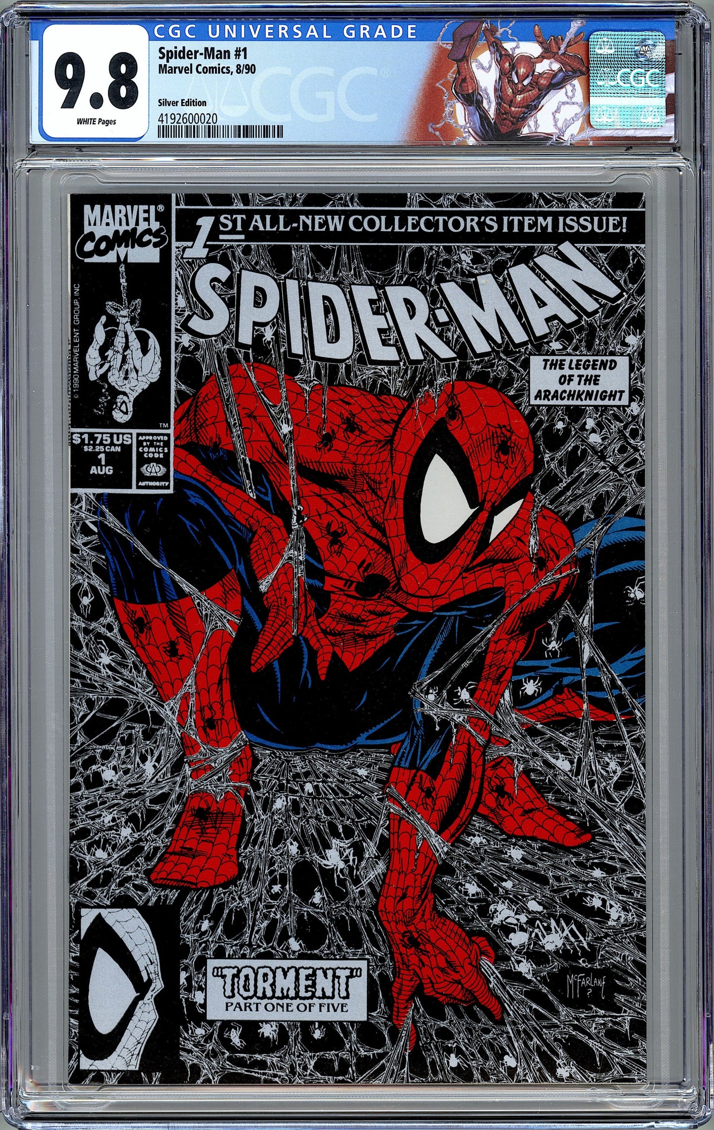 Spider-Man #1. Silver Edition. Classic McFarlane.  CGC 9.8